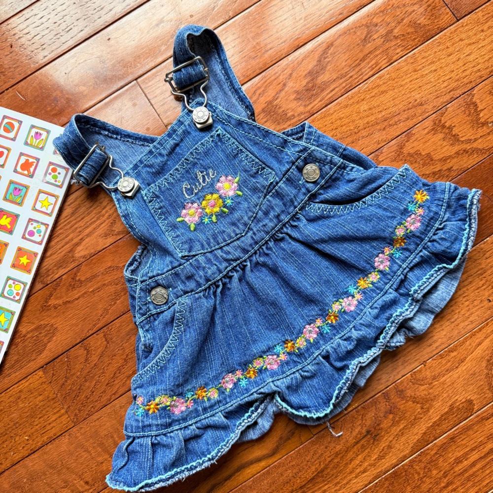 Vintage Denim Embroidered “Cutie” Dressall, 12m
